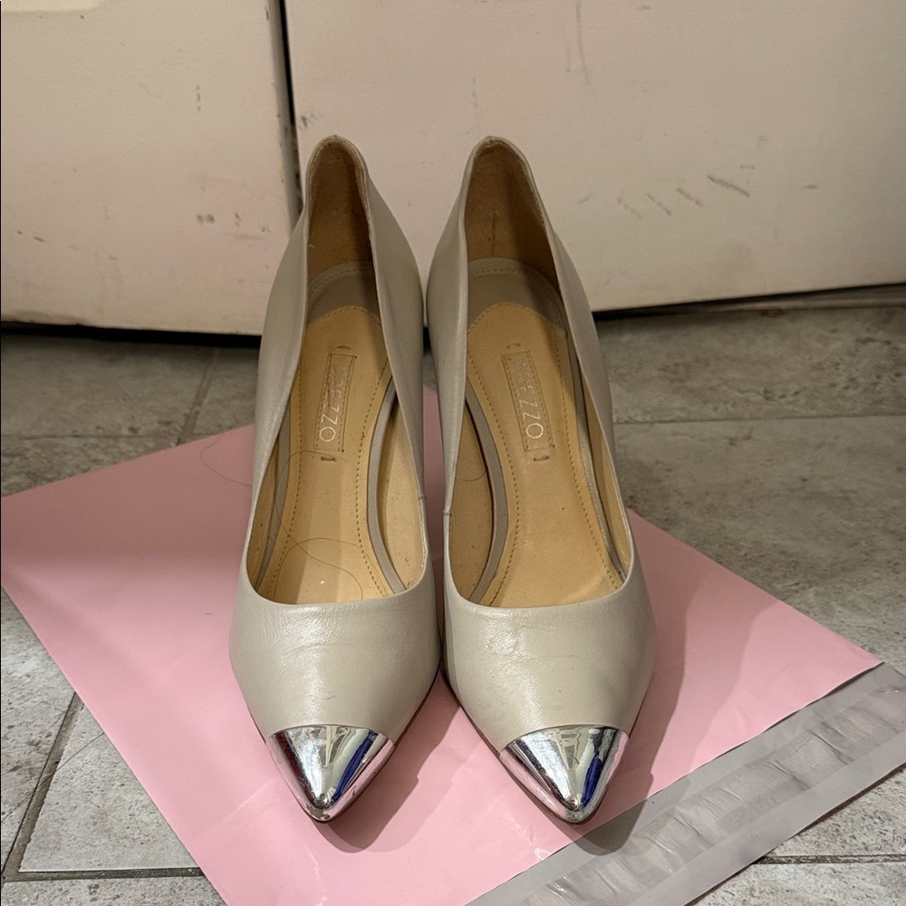 Chic Cream Heels with Silver Accents #060